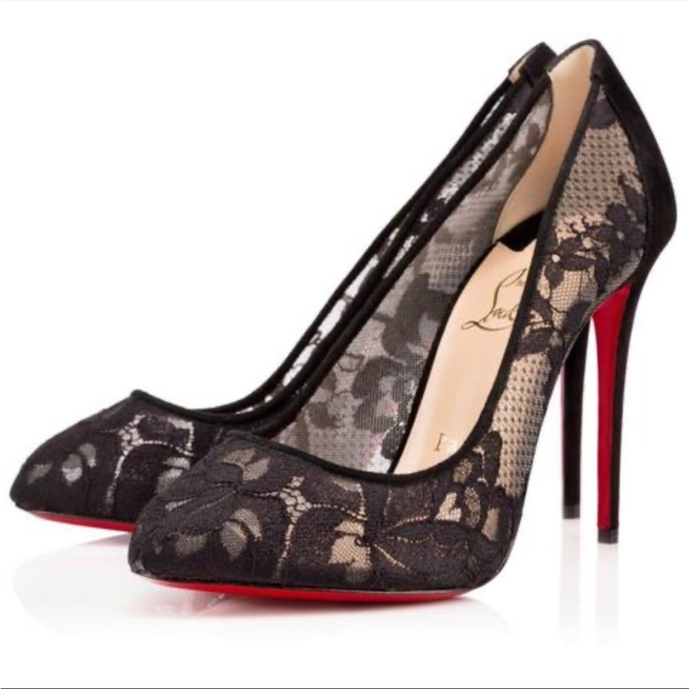 CHRISTIAN LOUBOUTIN Dorissima Lace 100 Dentelle Black Suede Stiletto Heels EU 36